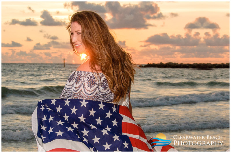 lady wrapped in American flag in Clearwater Florida